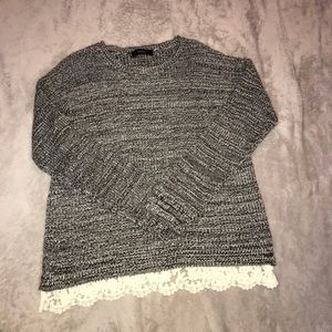 gray lace trim sweater